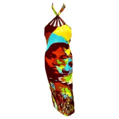 Jean Paul Gaultier S/S 2000 Runway Vintage Psychedelic Print Halter Maxi Dress 