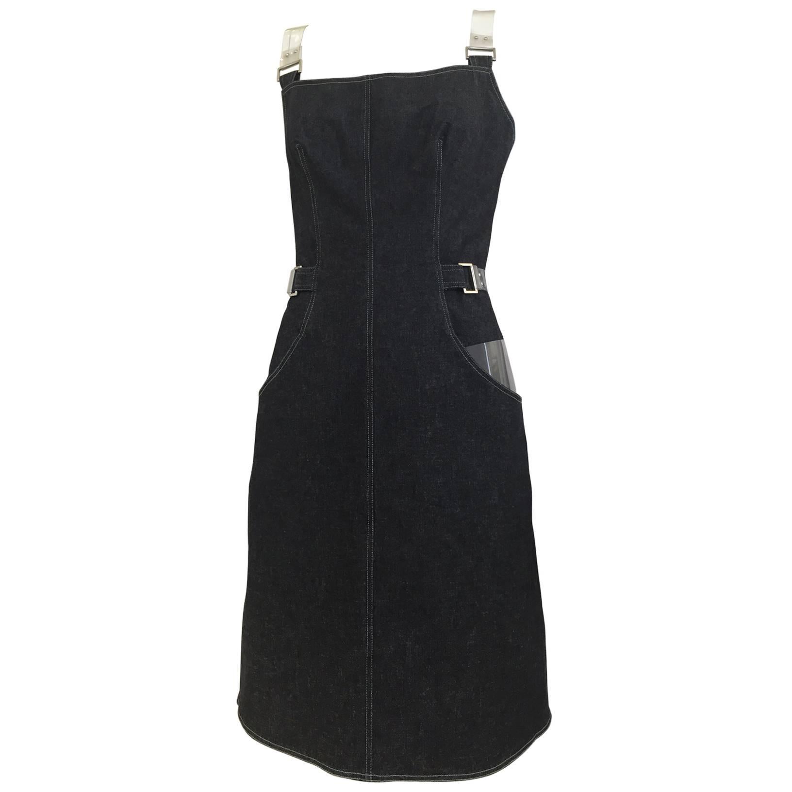  Paco Rabanne denim dress with clear plastic strap and belt
