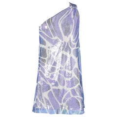 Asymmetrical mini-dress in marble printed tulle and sequin Roberto Cavalli 
