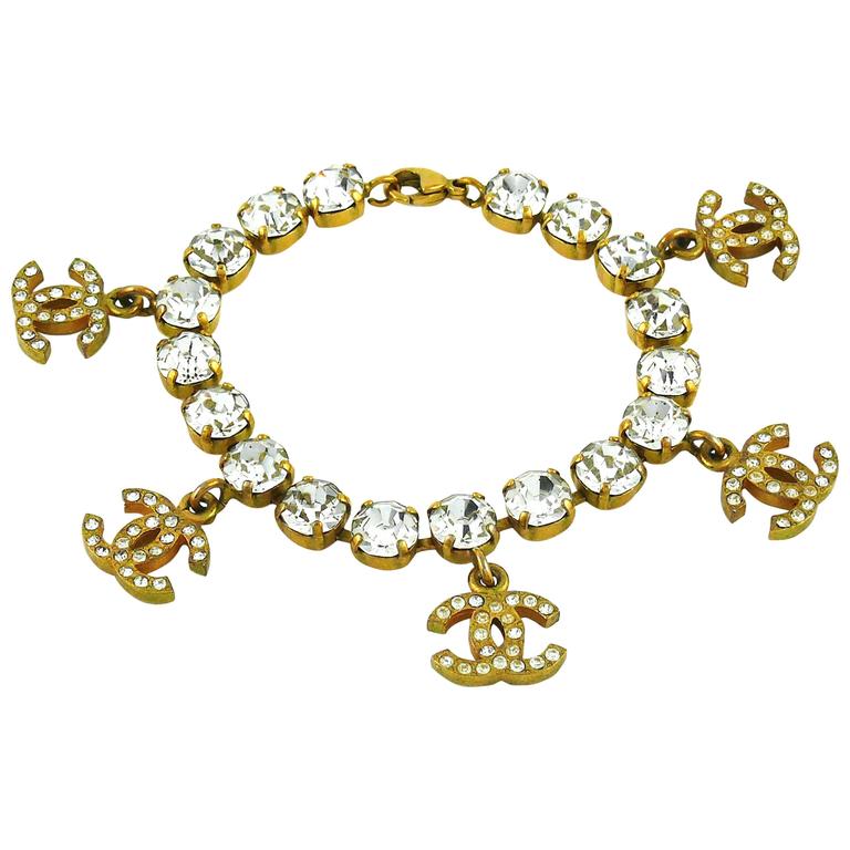 Chanel Vintage CC Charm Jewelled Bracelet For Sale at 1stdibs
