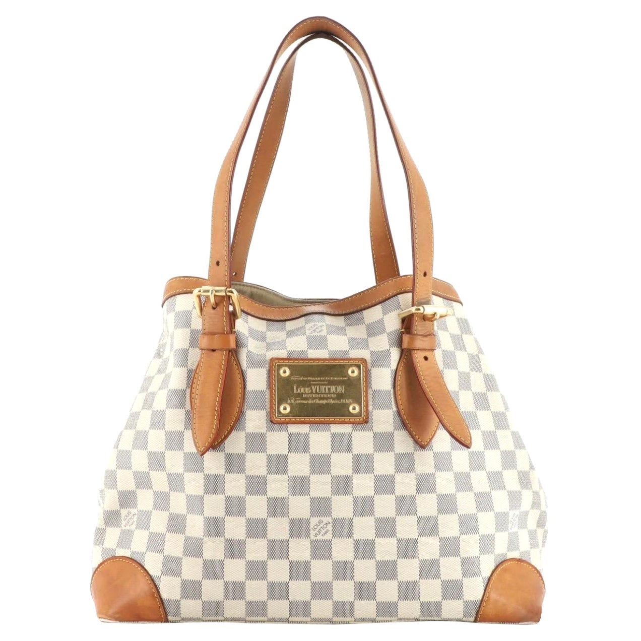 Louis Vuitton Hampstead Damier Azur Mm White Canvas Shoulder Bag, Golden Hardwar