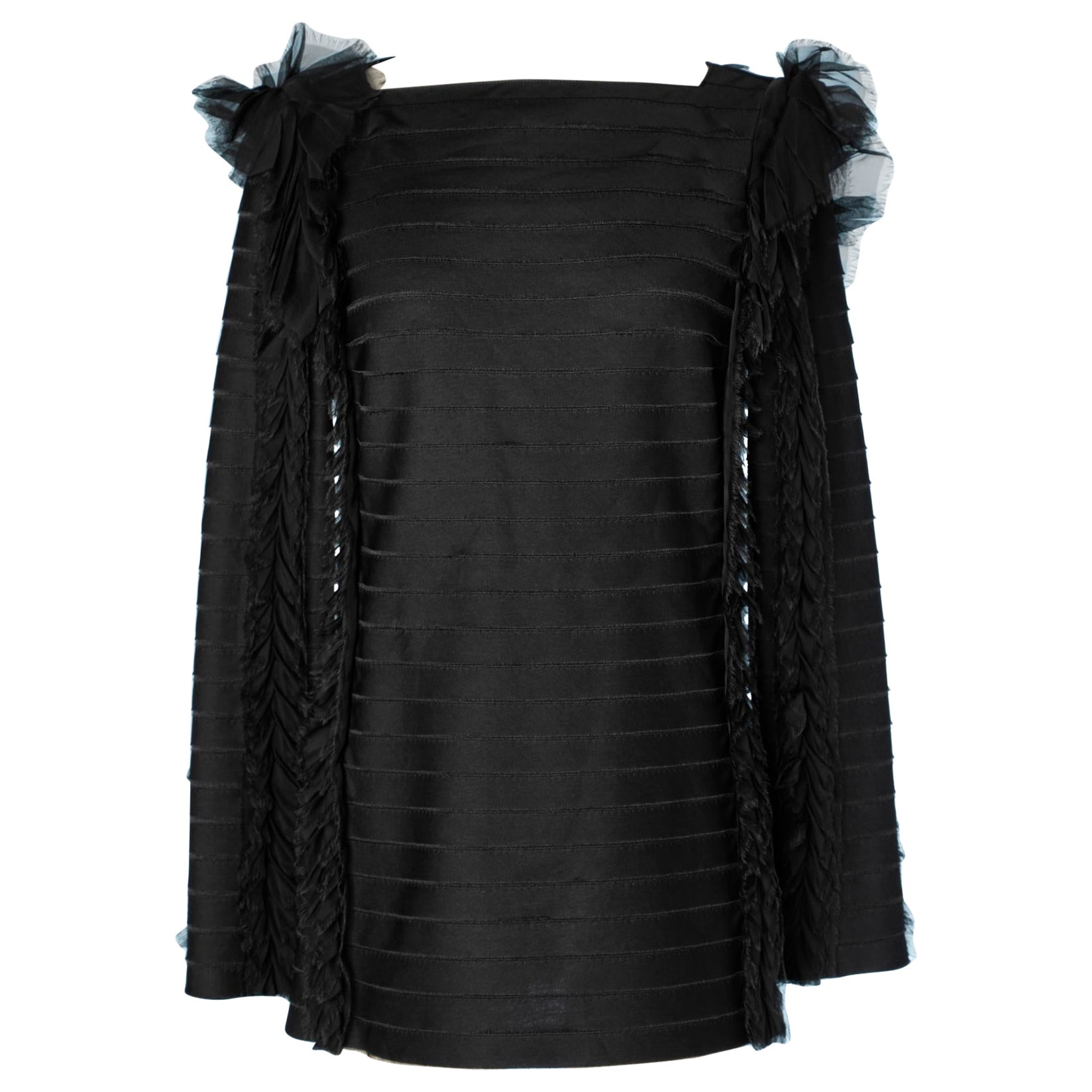 Black silk organza tunique with ruffles on a wool jersey base Chanel 