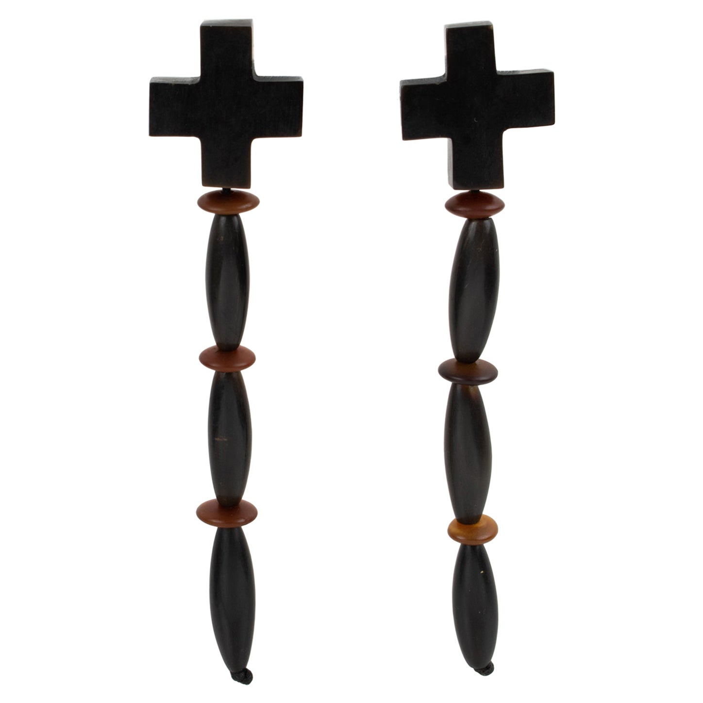 Monies Extra Long Resin and Wood Dangle Clip Earrings 