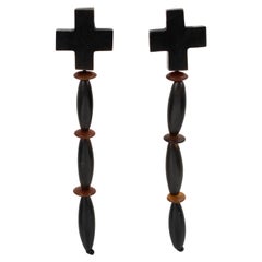 Monies Extra lange schwarze Horn- und Holz-Ohrclips