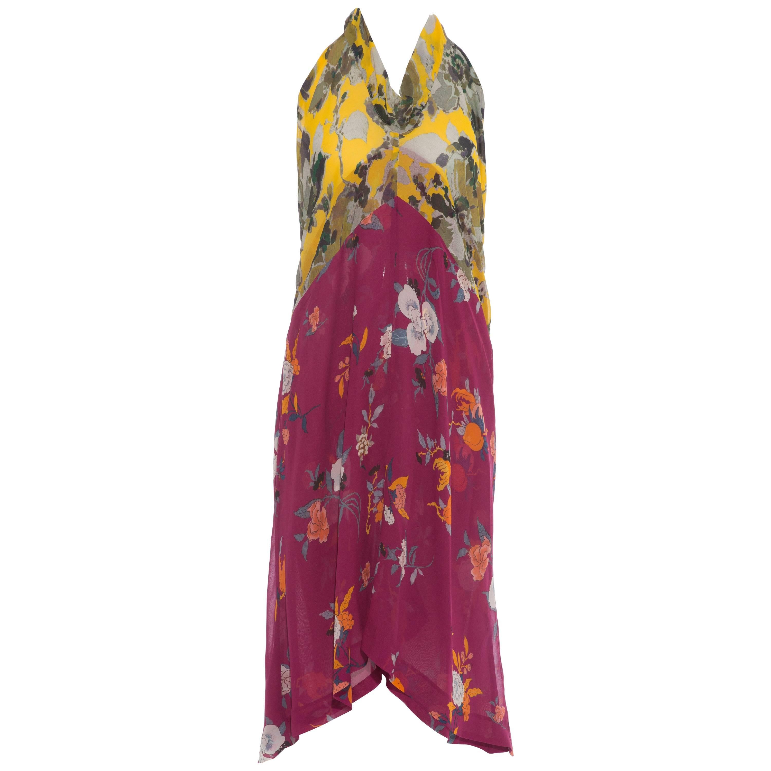 Dries Van Noten Floral Silk Chiffon Halter Dress, Spring - Summer 2008 For Sale