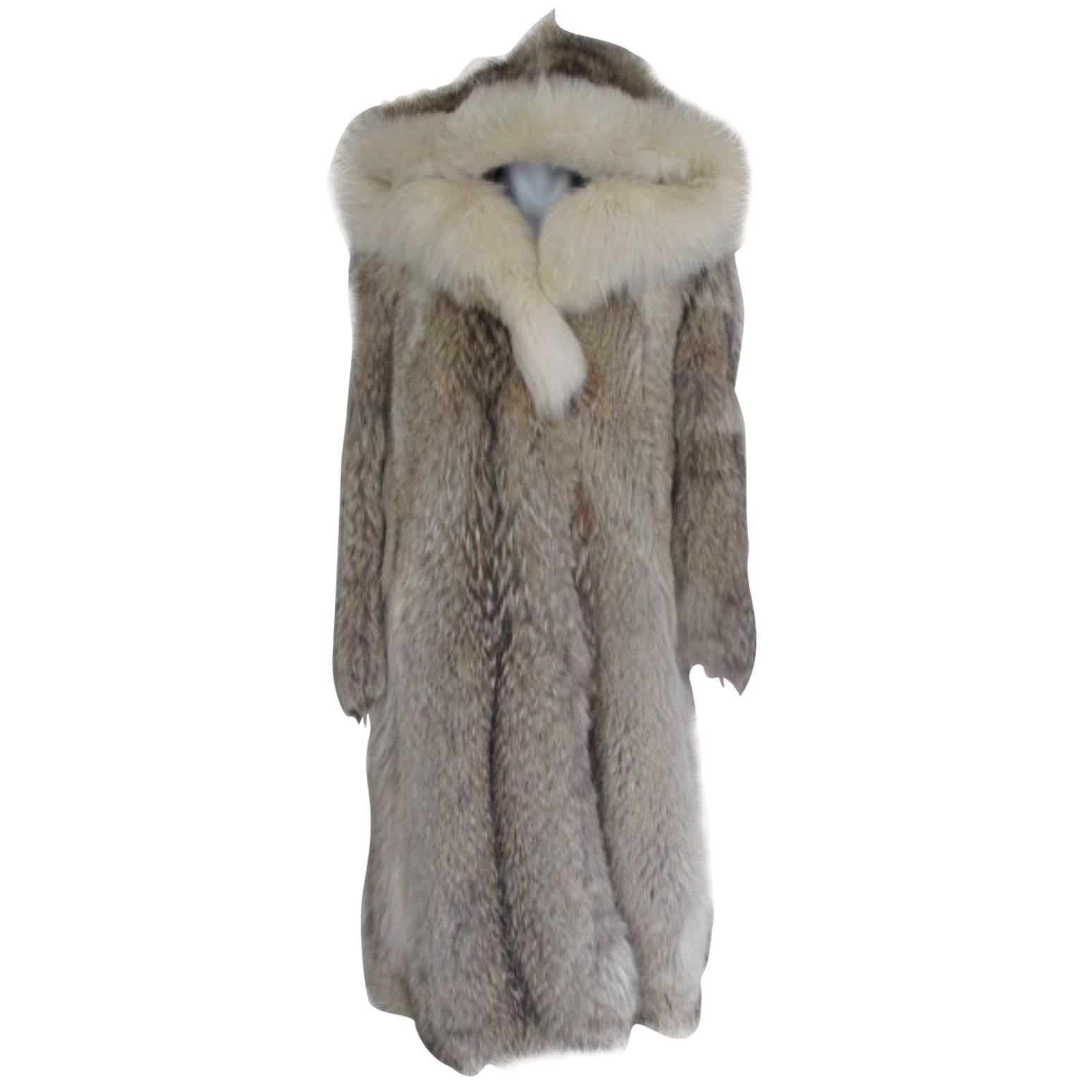 rare wolf/coyote fur coat with huge hood