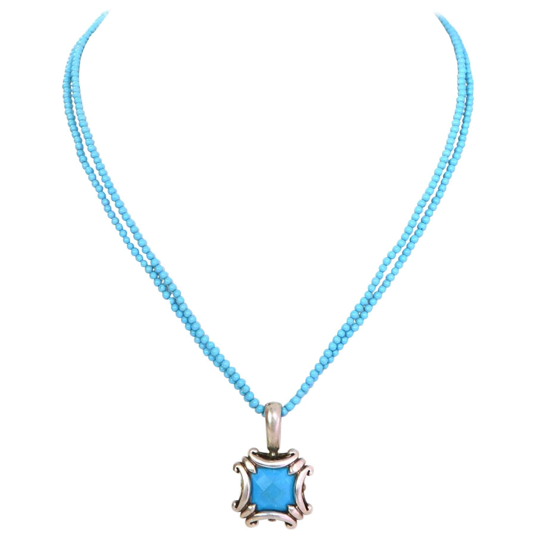 Robin Rotenier Turquoise and Sterling Silver Beaded Pendant Necklace 
Features double strand of turquoise beads complemented with a sterling and turquoise pendant

Materials: Sterling silver and turquoise
Closure: Robin Rotenier sterling silver