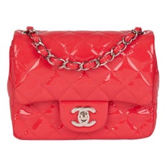 CHANEL Pink Quilted Patent Leather Classic Mini Flap Bag