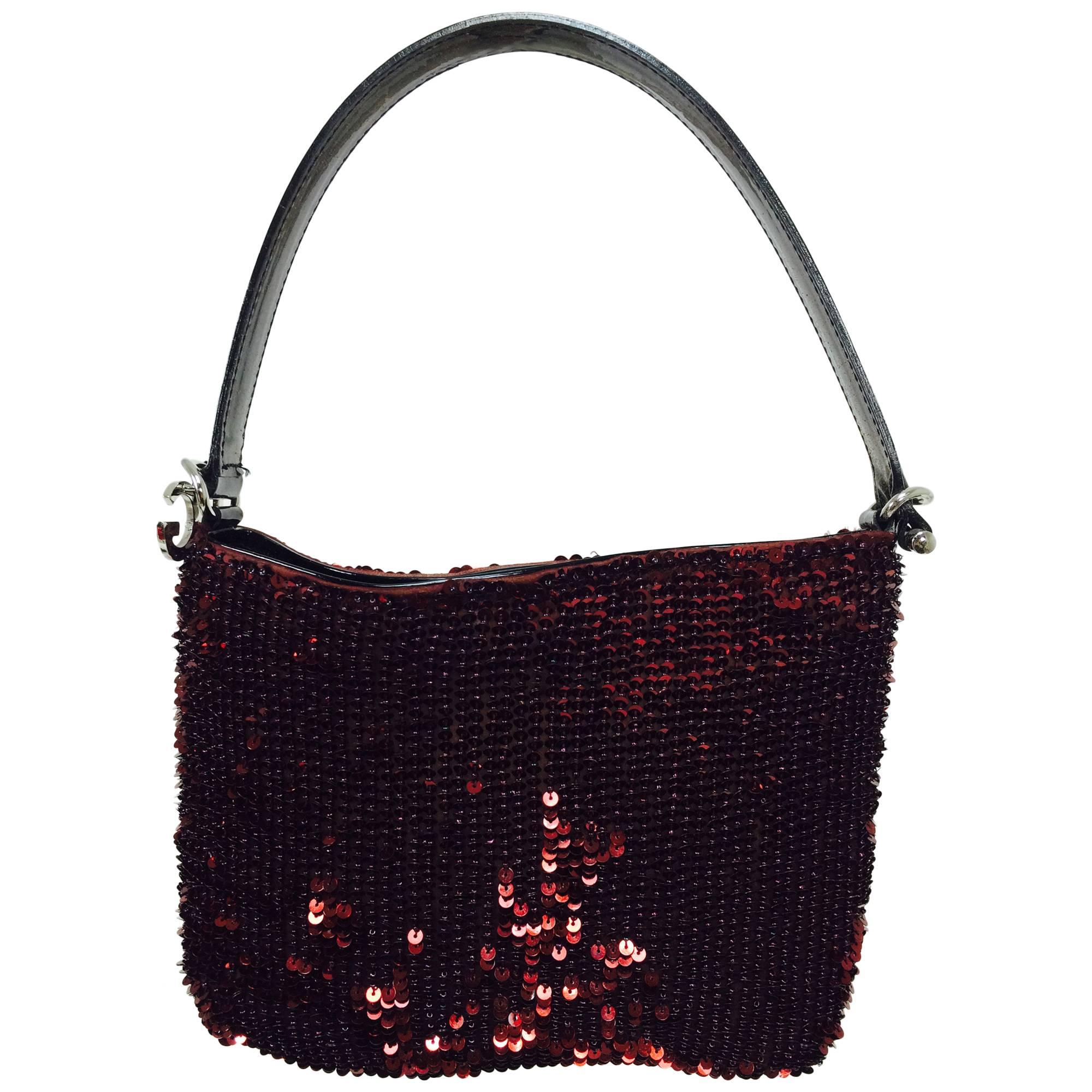 Dolce & Gabbana garnet red sequin & patent shoulder handbag silver hardware