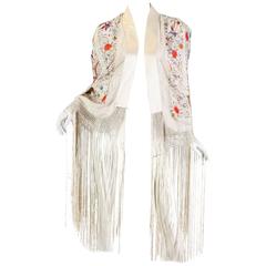 1940s style Fringed Cape made from an Antique Chinese Piano Shawl