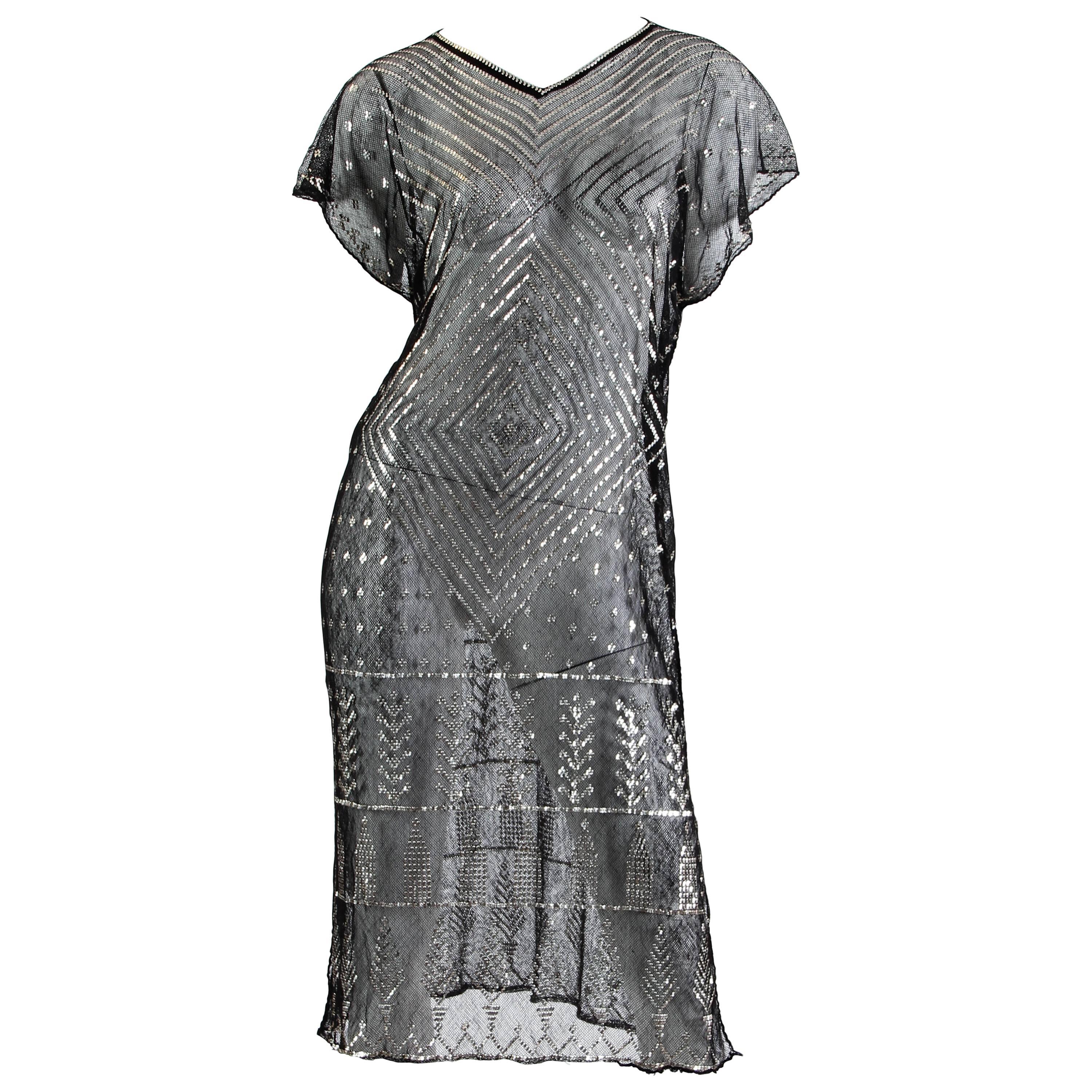 1920s Egyptian Assuit Metal and Cotton Net Dress