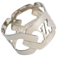Louis Vuitton Silver Logo LV Charm Bangle Cuff Bracelet in Box