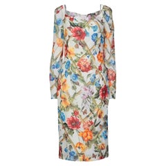 Dolce & Gabbana knielanges weißes, geblümtes Seidenkleid mit Etui