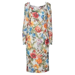 Dolce & Gabbana sheath bodycon knee length white floral silk dress