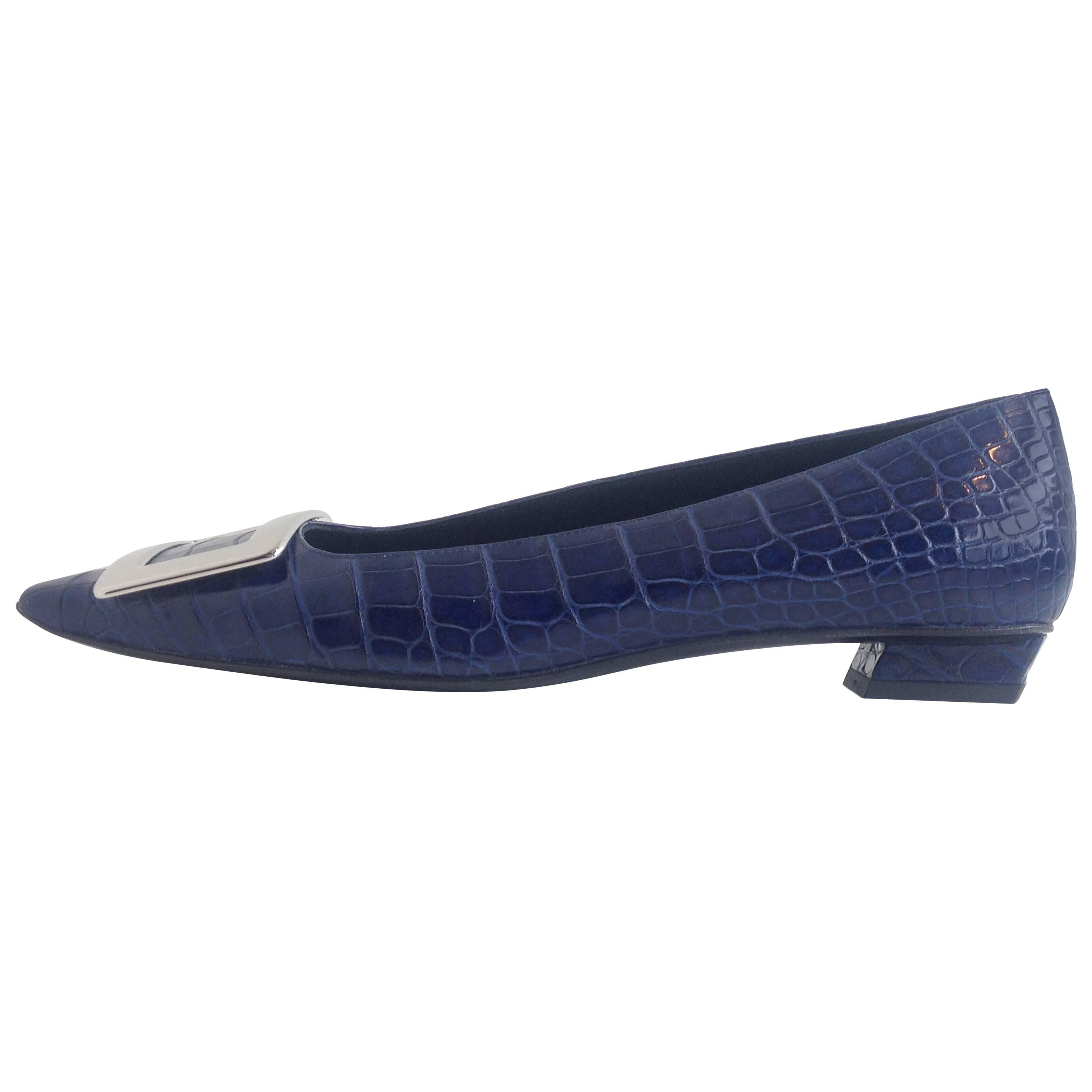 Roger Vivier Blue Crocodile Flats For Sale