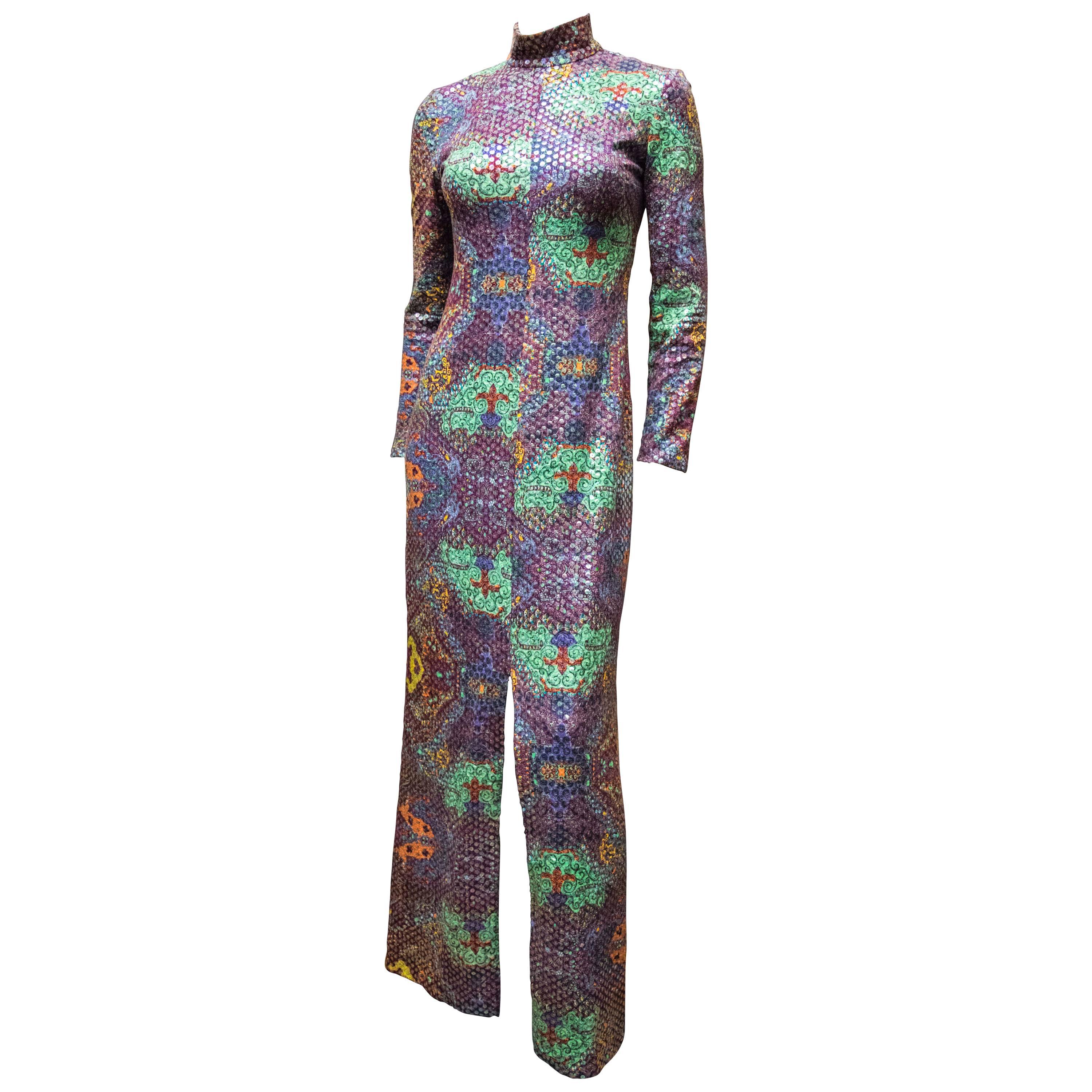 Malcolm Starr Sequined Psychedelic Dress, 1970s