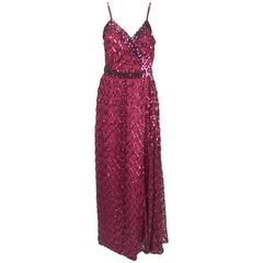 Lilli Diamond Maroon Sequined Evening Gown,  1970s 