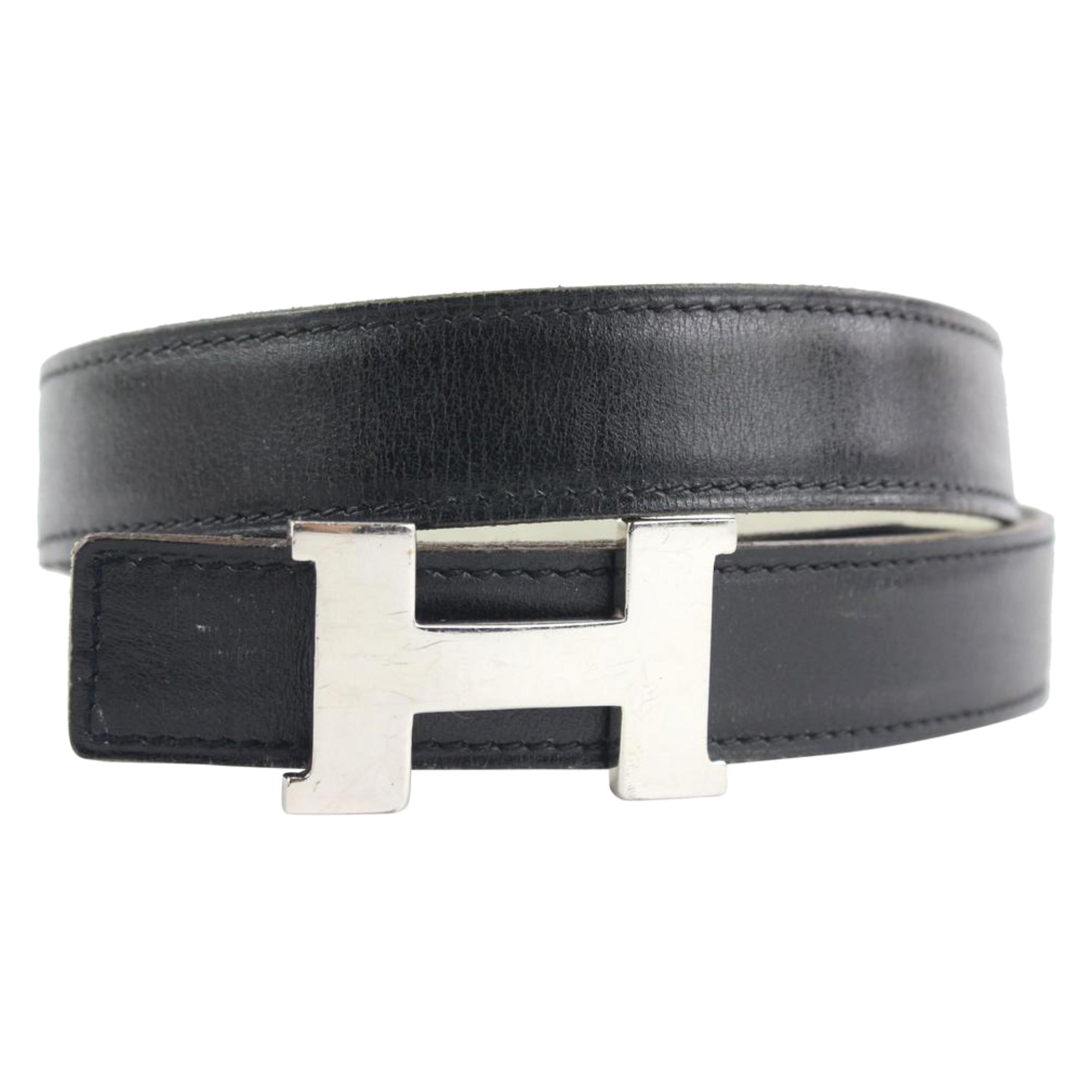 HERMES Belt Constance Reversible H Buckle Leather Black Brown Silver 90  size Men