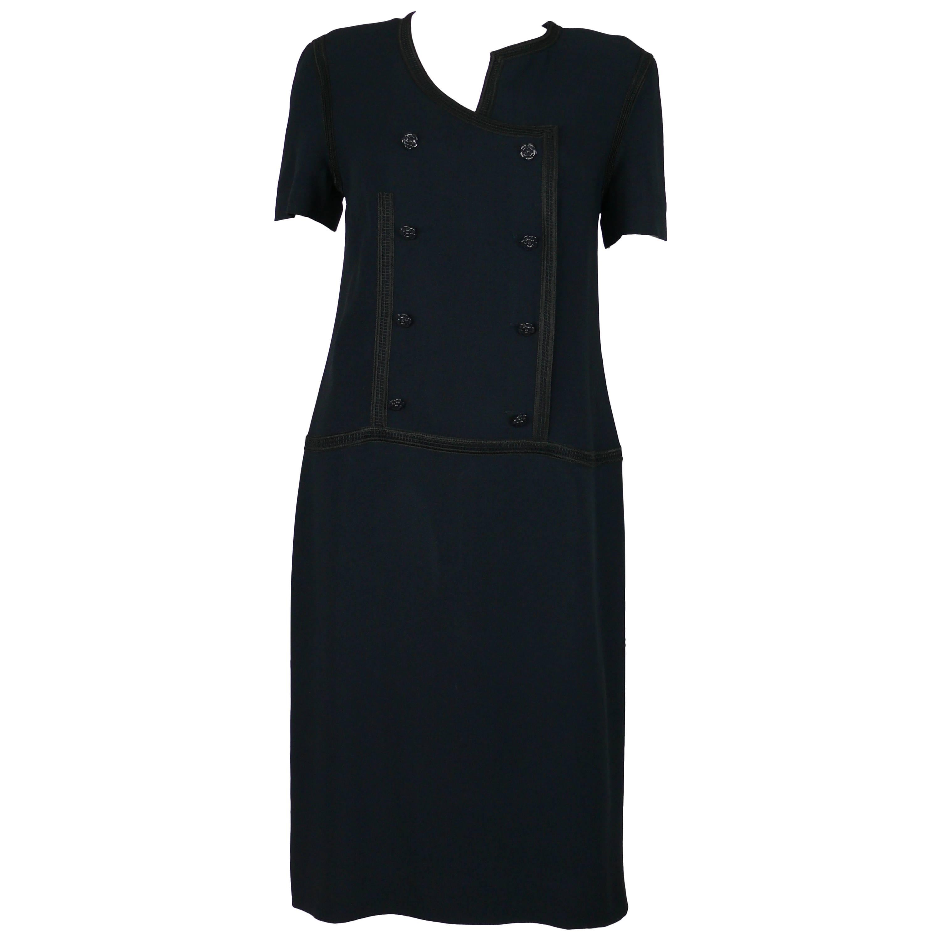 Chanel 2002 Cruise Collection Navy Asymmetric Dress For Sale