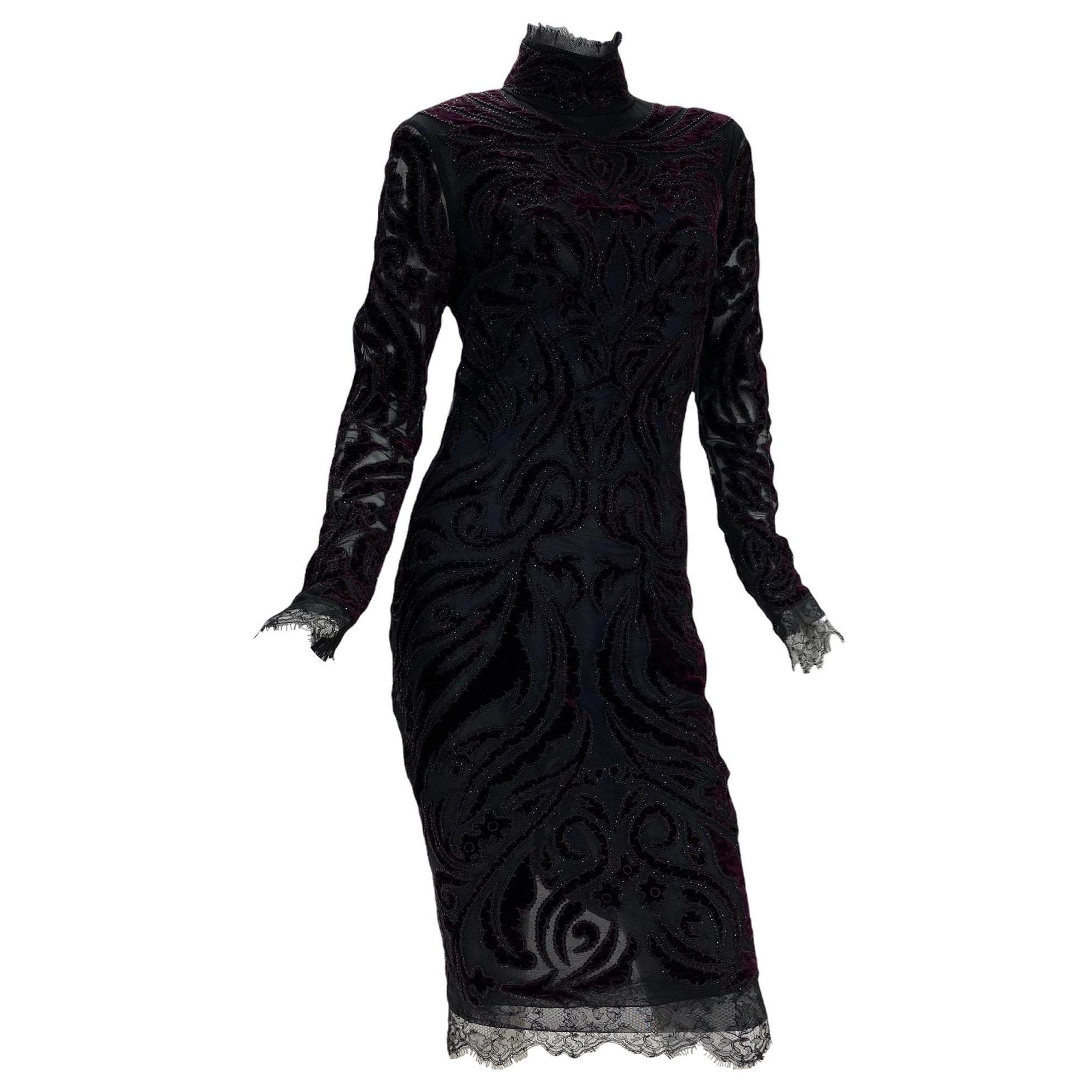  Iconic Emilio Pucci F/W 2011 Bordeaux Velvet-Embroidered Dress It 42 - US 6
