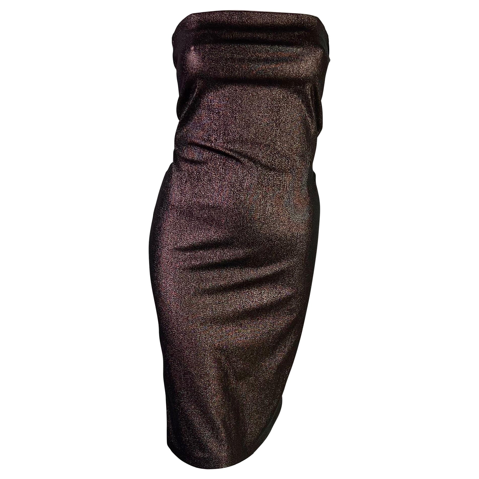 TOM FORD GUCCI brown ruched silk bustier dress - spring 2001 at 1stDibs