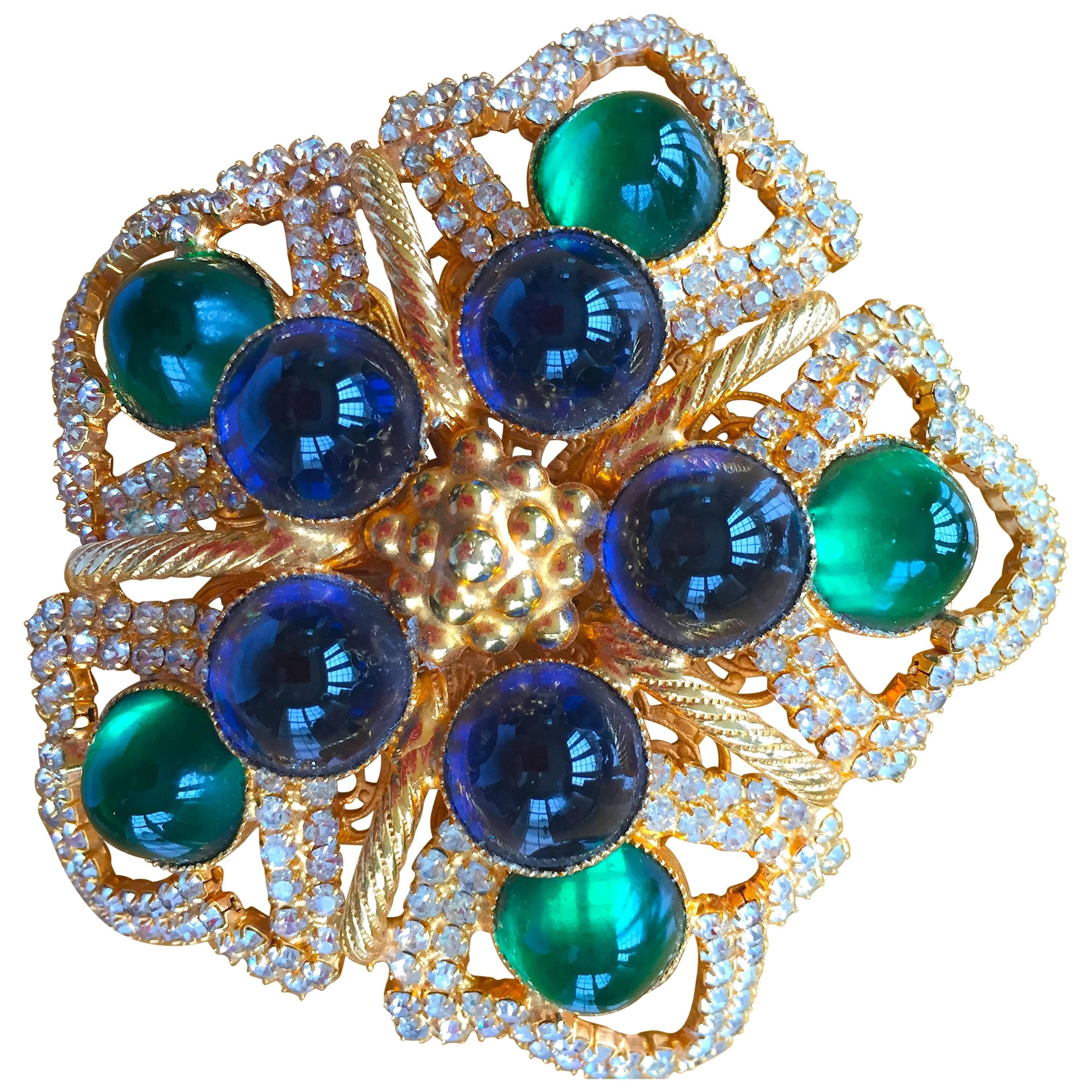 William De Lillo Large Jewel Tone Brooch For Sale