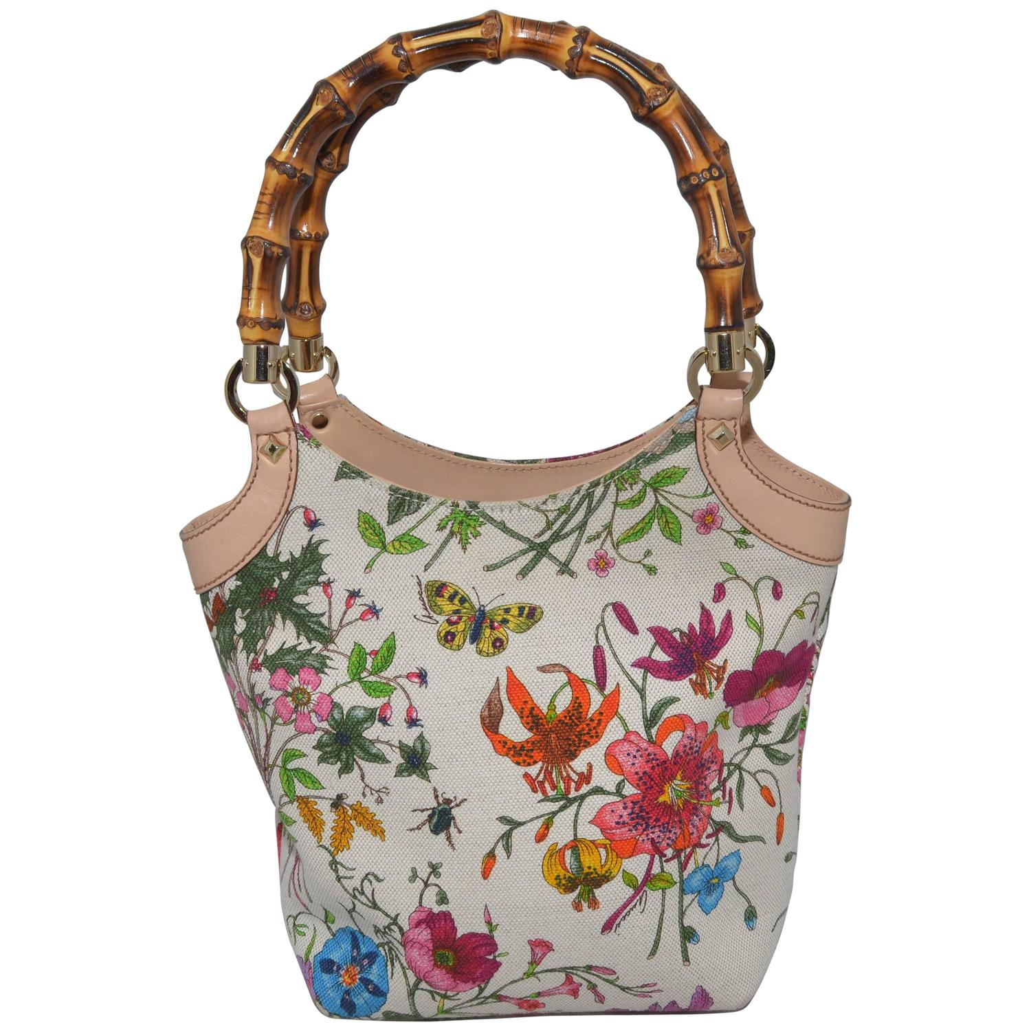 Gucci Vintage Blooms Bag with Bamboo Handle at 1stdibs