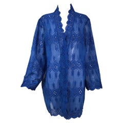 Swiss Eyelet Embroidered Cotton in Royal Blue Custom Made Jacket XL