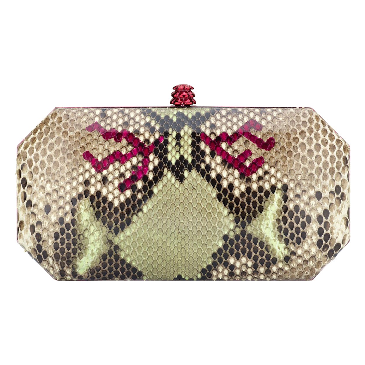 TYLER ELLIS Perry Clutch Small in Pink, Green and Python with Pink Hardware