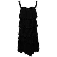 Lanvin Paris black silk tiered ruffle rhinestone shoulder 20s influenced dress