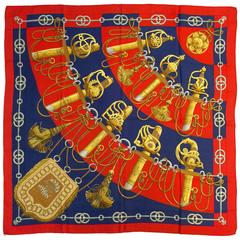 Hermes Red Cliquetis Silk Carre by Julie Abadie Above Excellent