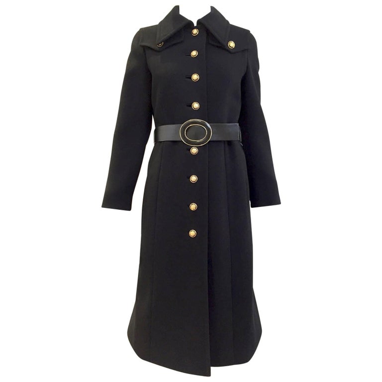 1970s black Bonwit Teller wool crepe pea coat For Sale