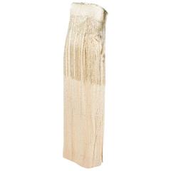 Vintage John Anthony Cream Silver Silk Beaded Strapless Full Length Gown 