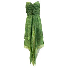 90s Oscar De La Renta vestido verde de gasa de seda sin tirantes con chal