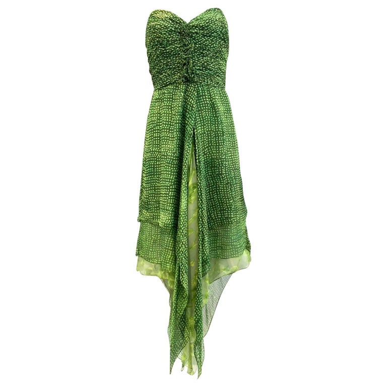 90s dress for women Imogene Scarf-Detail Strapless Gown in Spring Green