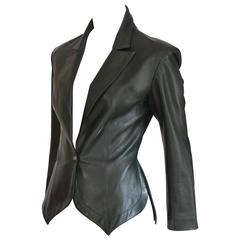 1980s Alaia Shaped Dark Bottle Green Leather Jacket