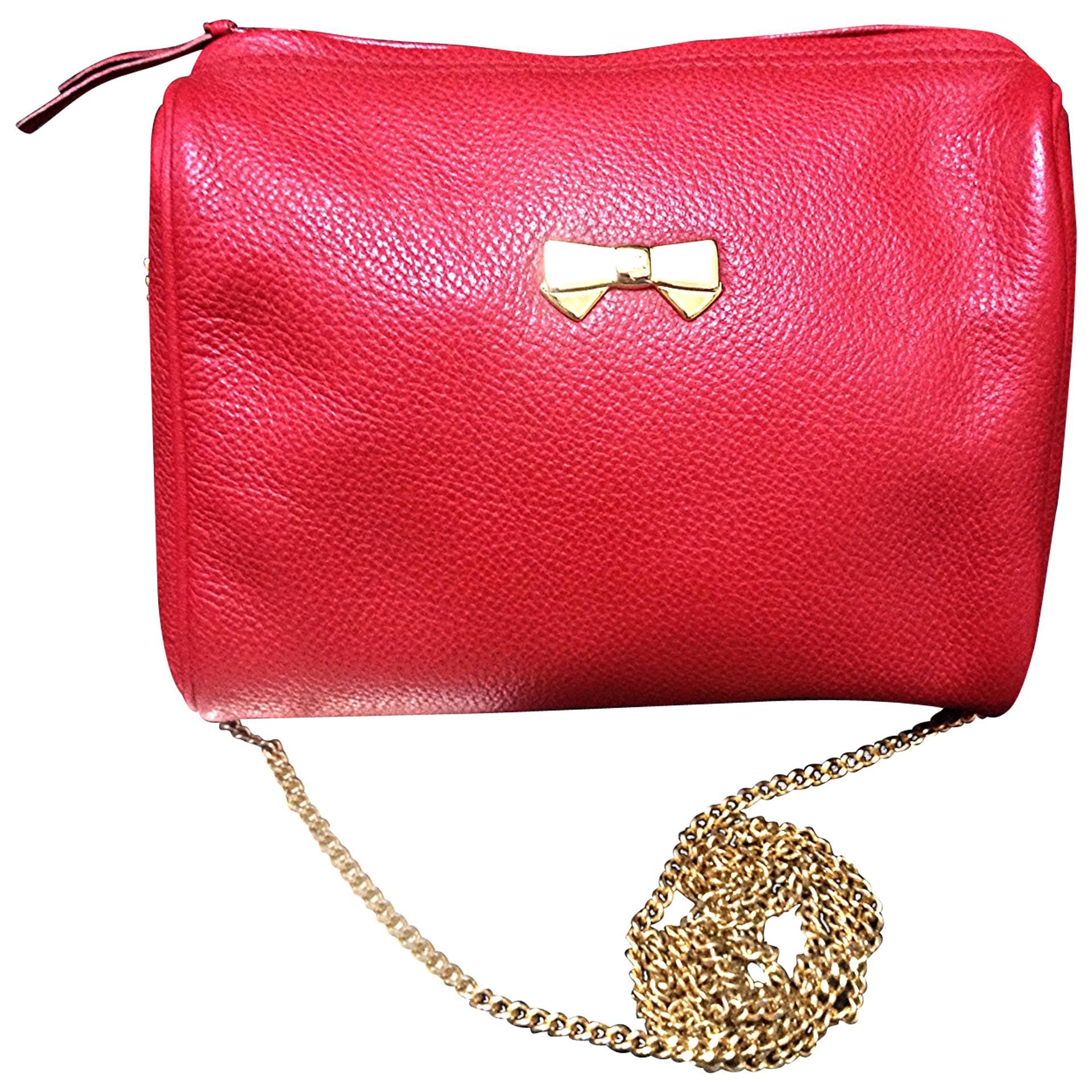 Vintage Nina Ricci red leather mini pouch purse with golden chain shoulder strap