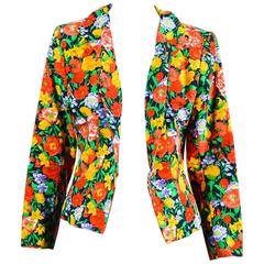 Vintage Yves Saint Laurent Mehrfarbiger Blazer mit Blumendruck und Blumendruck, Größe 40