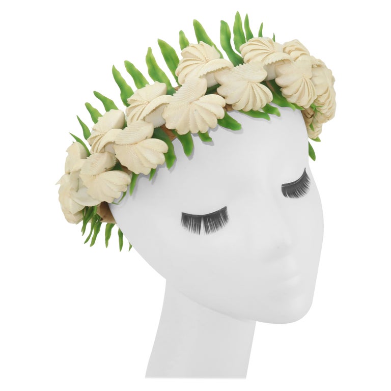 Hawaiian Shell Wedding Crown Headdress Tiara, 1960's For Sale