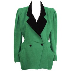 Vintage 1980's Ungaro Kelly Green & Black Hacking Jacket