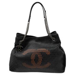 Chanel Black/Orange Perforated Leather CC Chain Tote