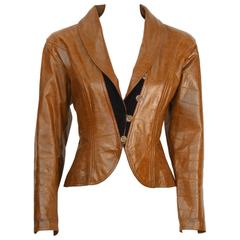 1980's Ungaro Croc Embossed Brown Leather Jacket 8