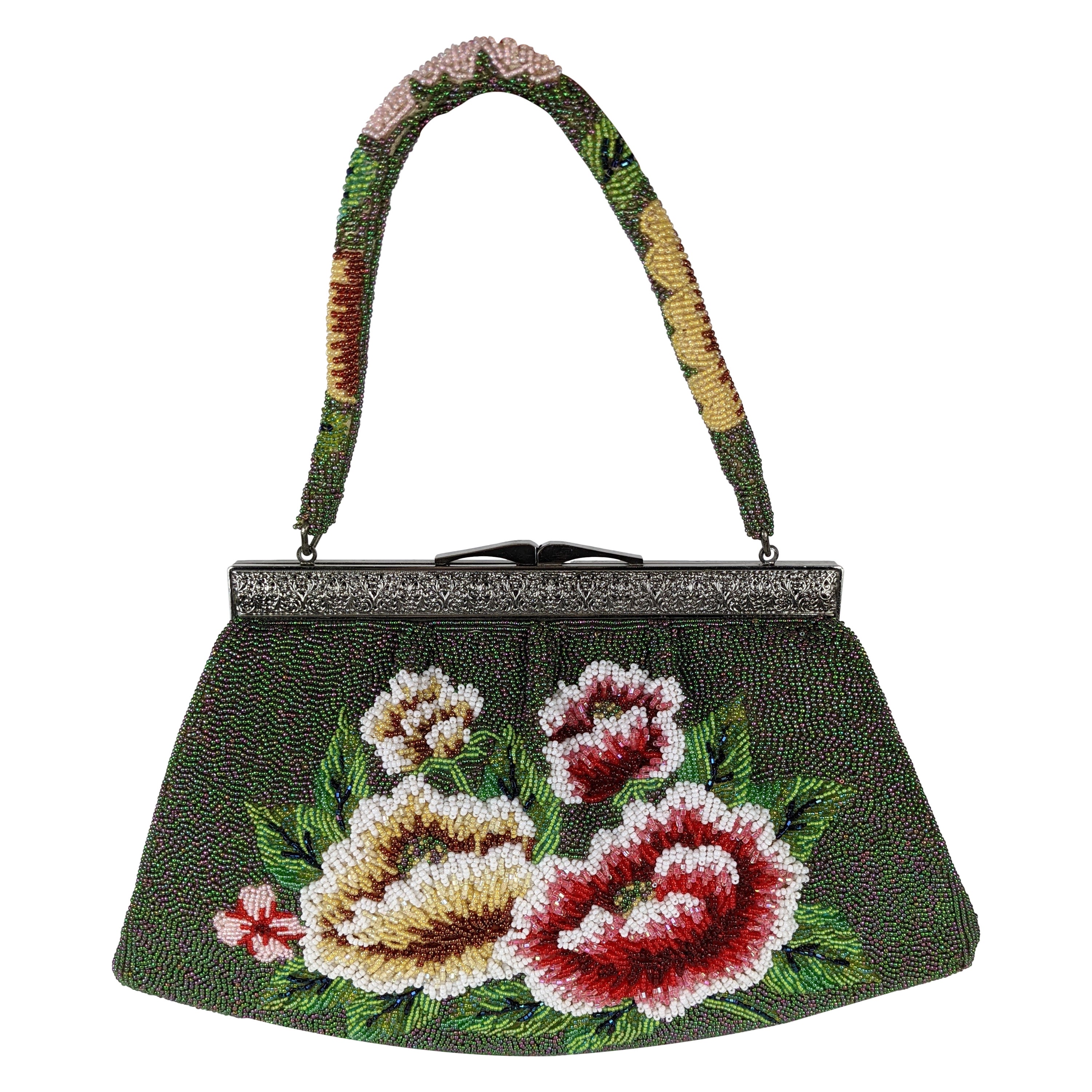 Elaborately Beaded Floral 1960's Bag For Sale