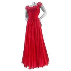 1960er Jahre Nanty - Paris Rotes Seidenchiffon-Göttin-Kleid a la Jean Desses