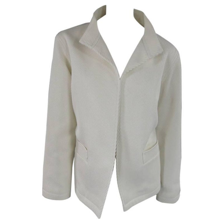 OSCAR DE LA RENTA Size 10 Off White Ribbed Cotton Open Front Jacket at ...