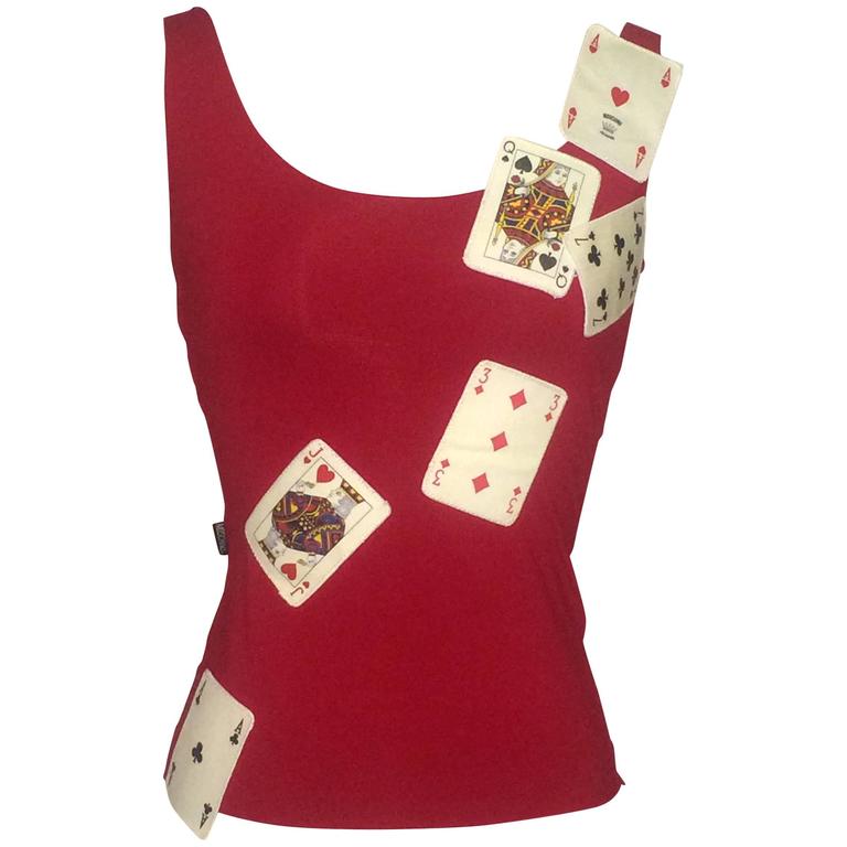 Moschino Jeans 1990s Red Cards Tank Top at 1stDibs | moschino jeans top