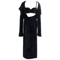 Azzedine Alaia Schwarzes Abendkleid aus Chenille und passendes BH-Set, fw 1992