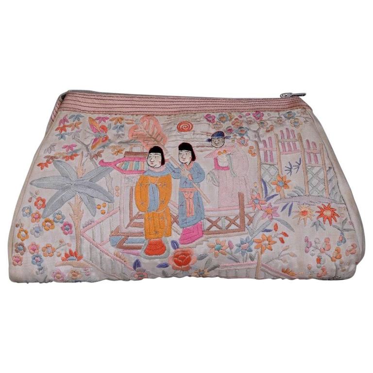 Chinese Hand Embroidered Silk Bag For Sale At 1stdibs