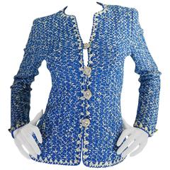 Beautiful 1960s Blue and Silver Knit Adolfo Knit Jacket