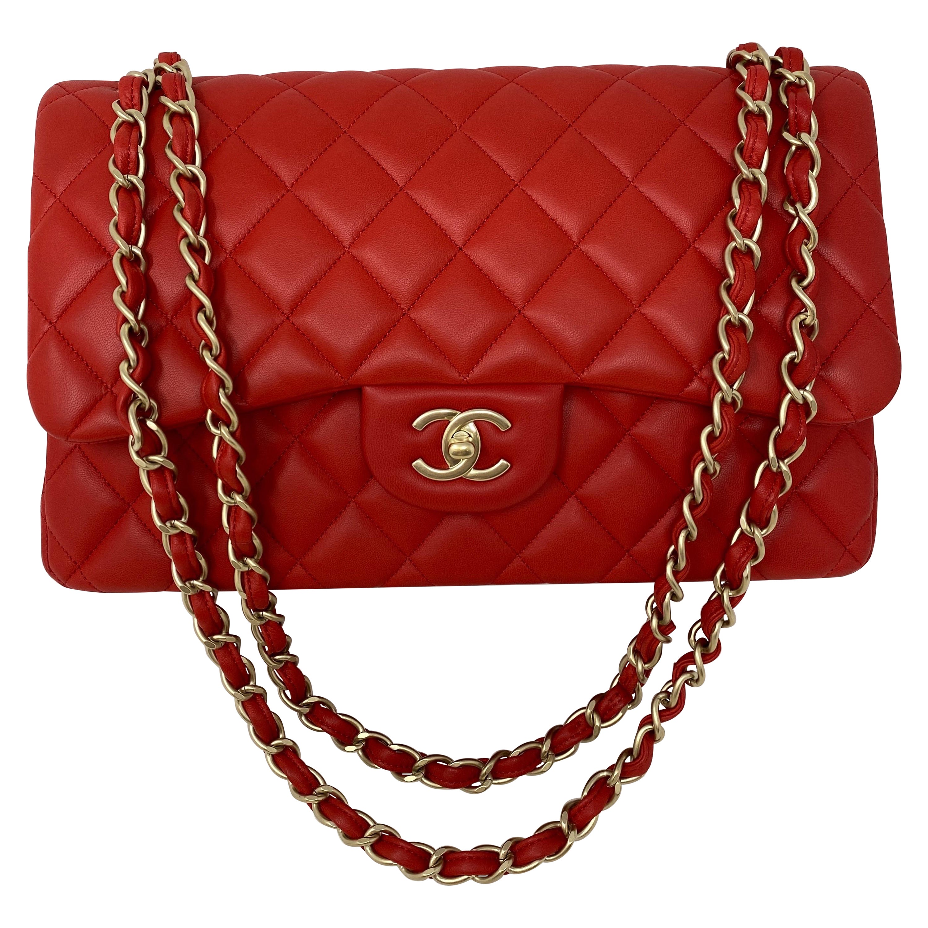 1990 Chanel Red Quilted Lambskin Vintage Small Classic Single Flap Bag